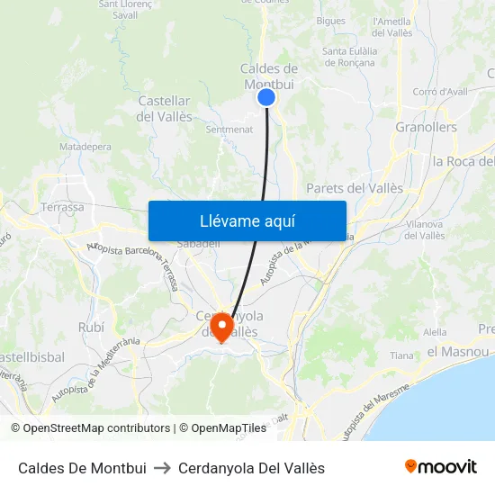 Caldes De Montbui to Cerdanyola Del Vallès map