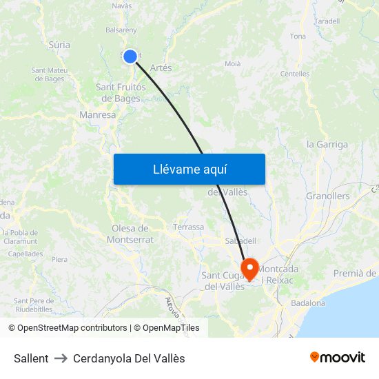 Sallent to Cerdanyola Del Vallès map
