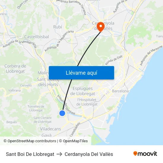 Sant Boi De Llobregat to Cerdanyola Del Vallès map