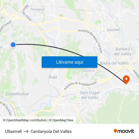 Ullastrell to Cerdanyola Del Vallès map