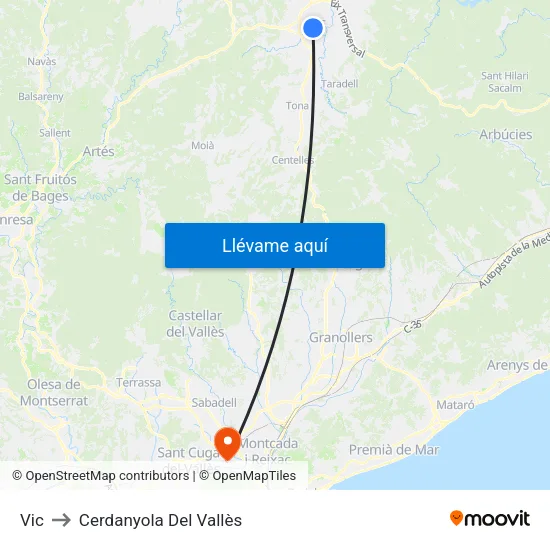 Vic to Cerdanyola Del Vallès map