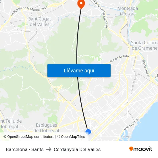 Barcelona - Sants to Cerdanyola Del Vallès map