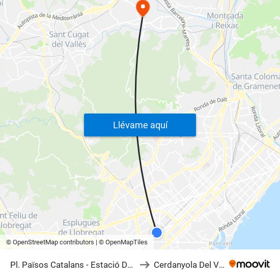 Pl. Països Catalans - Estació De Sants to Cerdanyola Del Vallès map