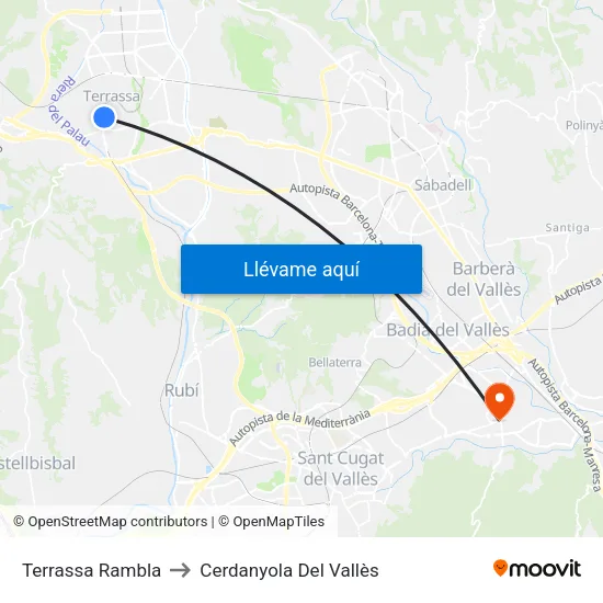 Terrassa Rambla to Cerdanyola Del Vallès map
