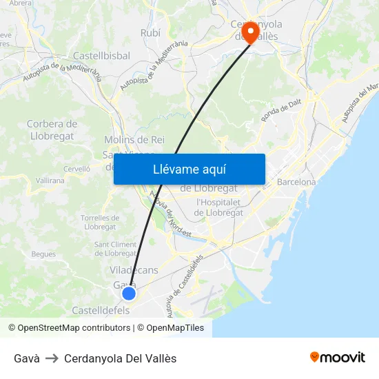 Gavà to Cerdanyola Del Vallès map