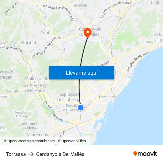 Torrassa to Cerdanyola Del Vallès map