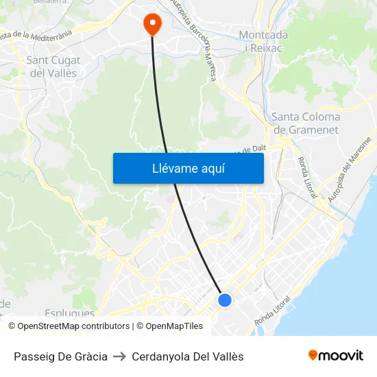Passeig De Gràcia to Cerdanyola Del Vallès map