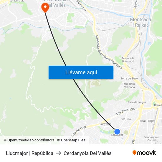 Llucmajor | República to Cerdanyola Del Vallès map