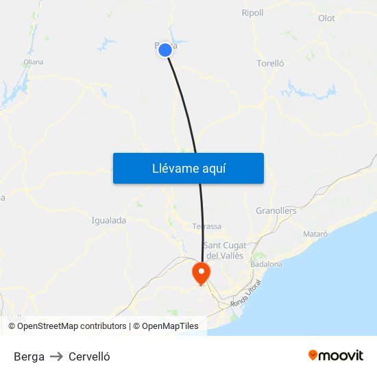 Berga to Cervelló map