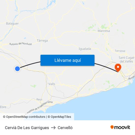 Cervià De Les Garrigues to Cervelló map