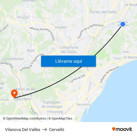 Vilanova Del Vallès to Cervelló map