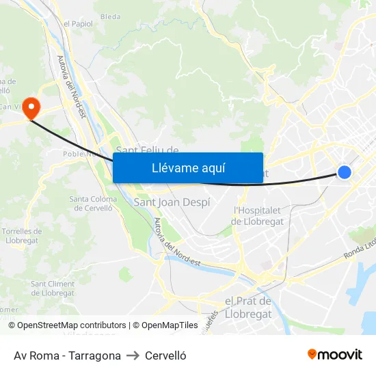 Av Roma - Tarragona to Cervelló map