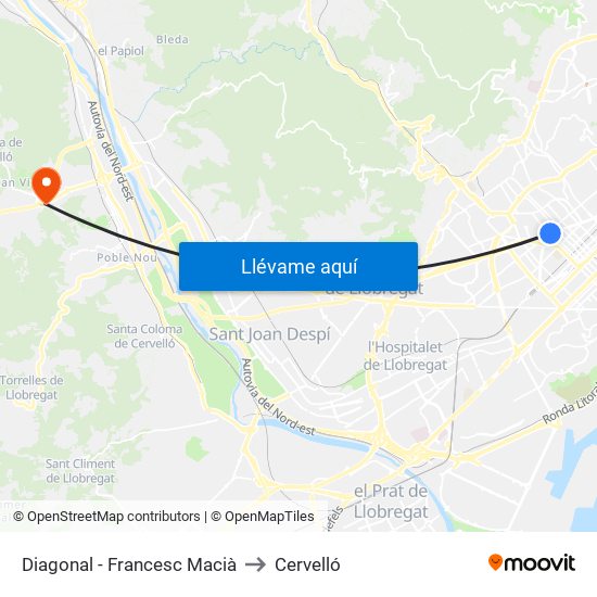 Diagonal - Francesc Macià to Cervelló map