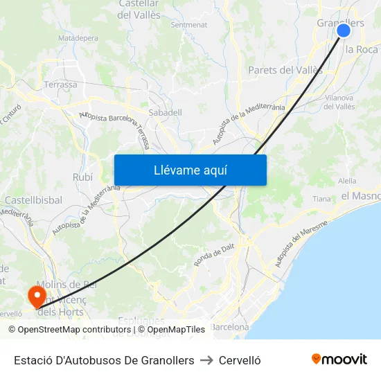 Estació D'Autobusos De Granollers to Cervelló map