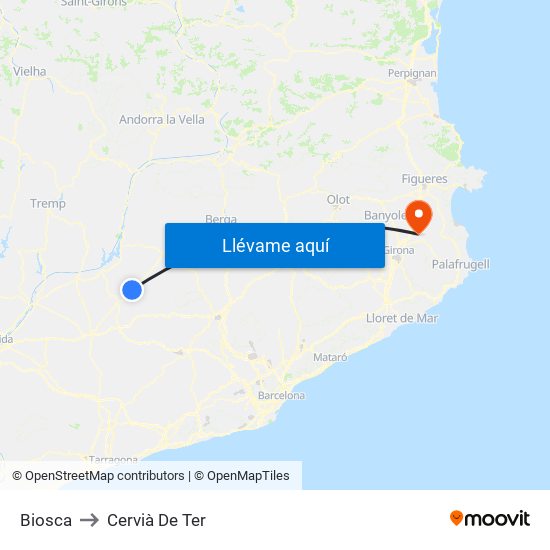 Biosca to Cervià De Ter map