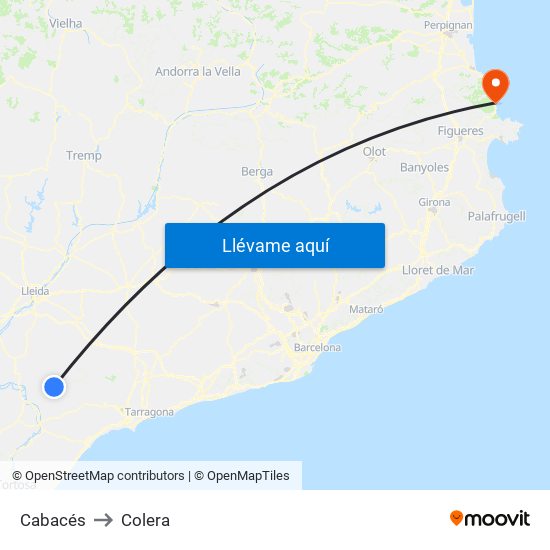 Cabacés to Colera map
