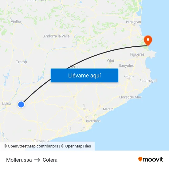 Mollerussa to Colera map