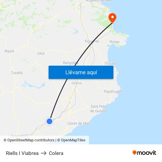Riells I Viabrea to Colera map