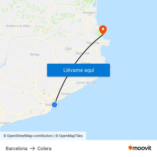 Barcelona to Colera map