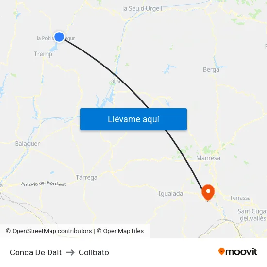 Conca De Dalt to Collbató map
