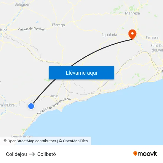 Colldejou to Collbató map