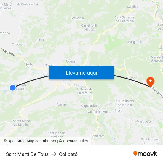 Sant Martí De Tous to Collbató map