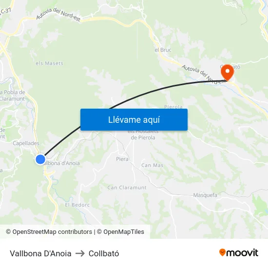 Vallbona D'Anoia to Collbató map