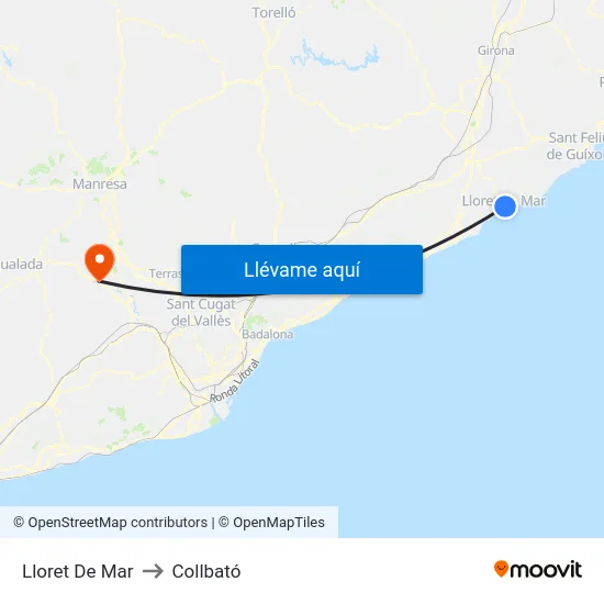 Lloret De Mar to Collbató map