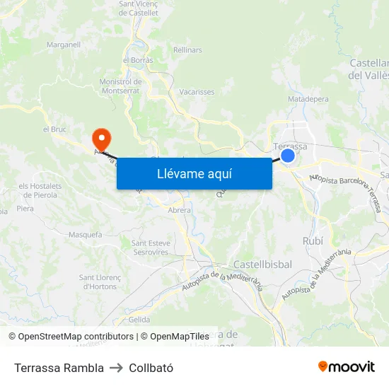 Terrassa Rambla to Collbató map