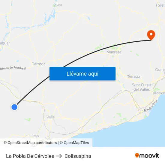 La Pobla De Cérvoles to Collsuspina map