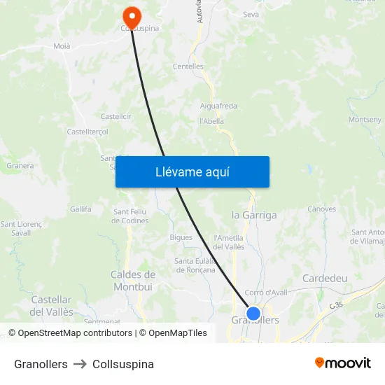 Granollers to Collsuspina map