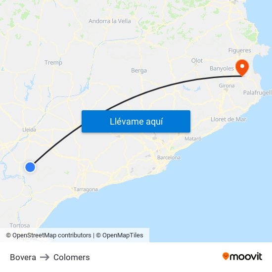 Bovera to Colomers map
