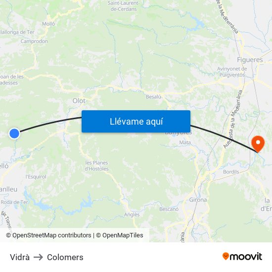 Vidrà to Colomers map