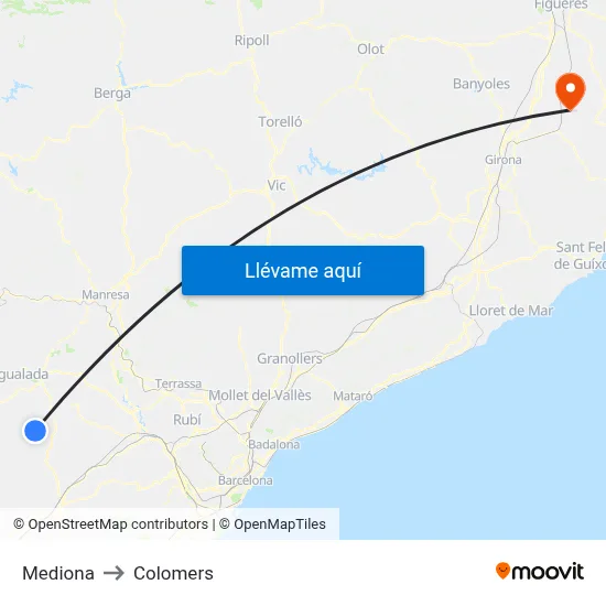 Mediona to Colomers map