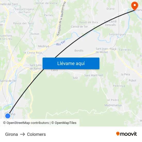 Girona to Colomers map