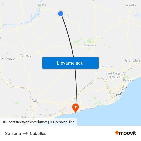 Solsona to Cubelles map