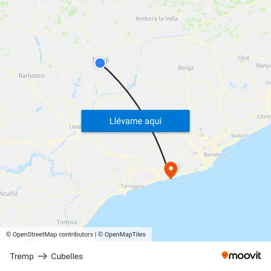 Tremp to Cubelles map