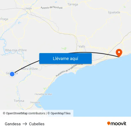 Gandesa to Cubelles map