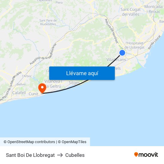 Sant Boi De Llobregat to Cubelles map