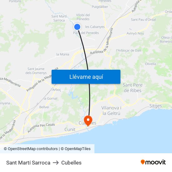 Sant Martí Sarroca to Cubelles map
