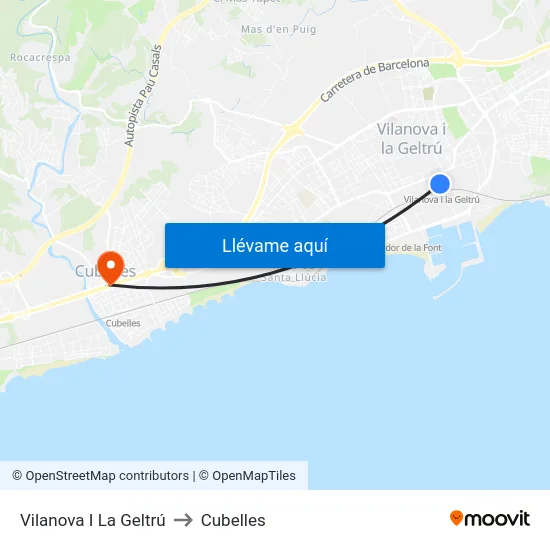 Vilanova I La Geltrú to Cubelles map