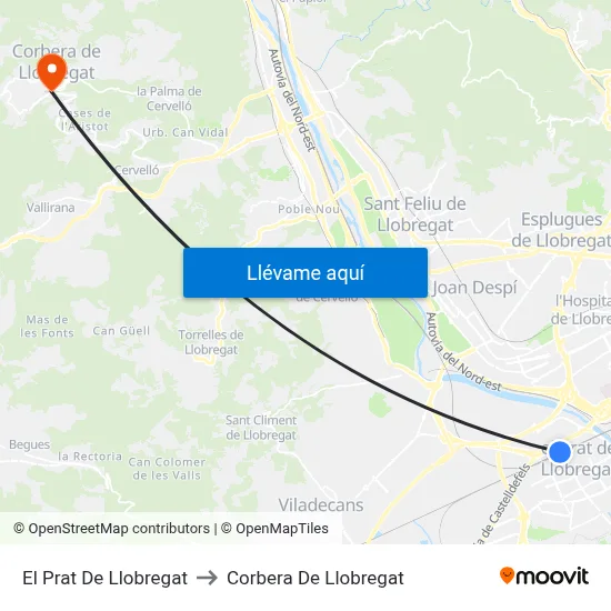 El Prat De Llobregat to Corbera De Llobregat map