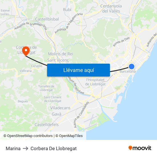 Marina to Corbera De Llobregat map