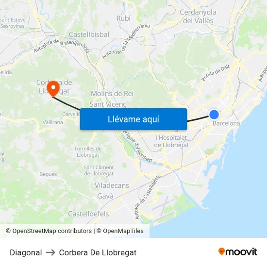Diagonal to Corbera De Llobregat map