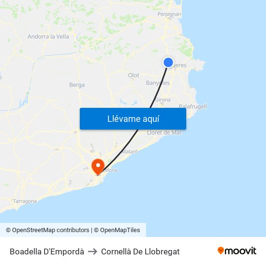 Boadella D'Empordà to Cornellà De Llobregat map