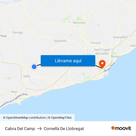 Cabra Del Camp to Cornellà De Llobregat map