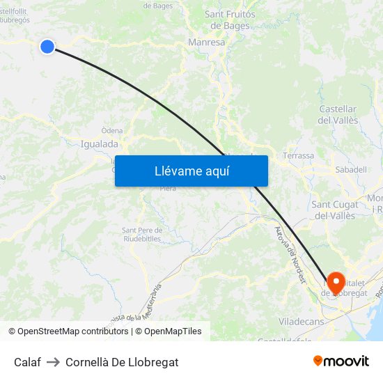Calaf to Cornellà De Llobregat map