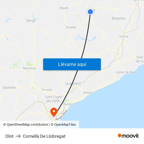 Olot to Cornellà De Llobregat map