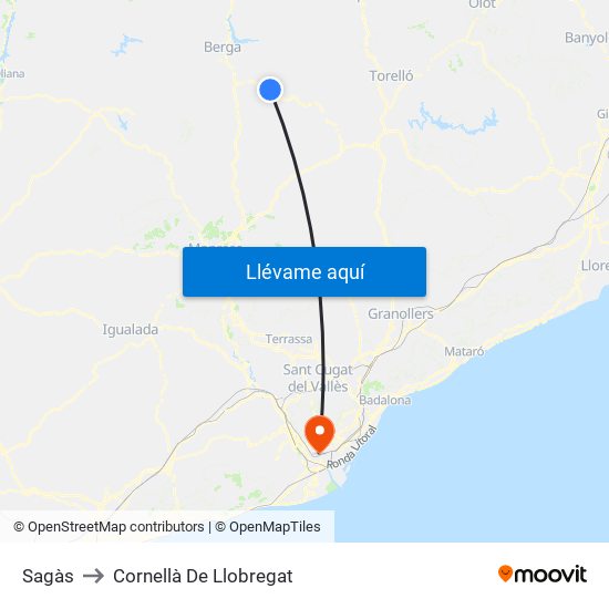Sagàs to Cornellà De Llobregat map