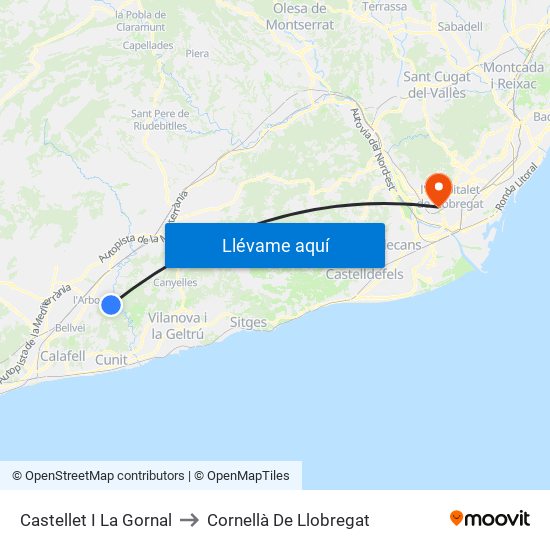 Castellet I La Gornal to Cornellà De Llobregat map